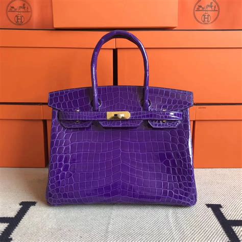 Elegant Hermes 5l Ultraviolet Crocodile Shiny Leather Birkin30cm Bag