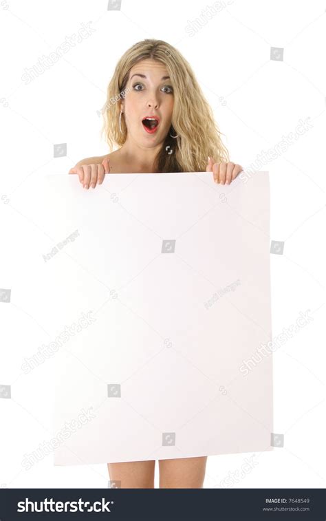 Surprised Naked Woman Holding Sign Foto Stok 7648549 Shutterstock