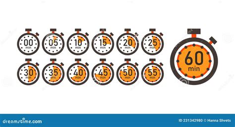 Cooking Time Set Of Time Counter Icons From 5 Minutes To 1 Hour