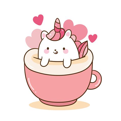 Cute Unicorn Vector In Pastel Coffee Cup Pony Cartoon Kawaii Animal