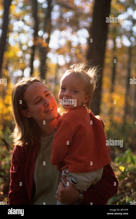Mother And Son Share A Moment While Out Hiking In The Fall Colors Near