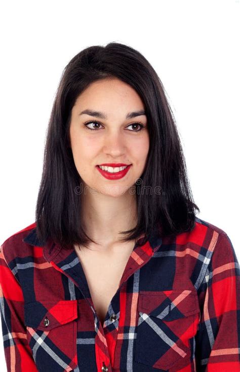 Casual Brunette Girl With Red Plaid Shirt Stock Image Image Of