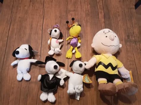 lot of 6 peanuts plush snoopy woodstock charlie brown 1 singing 4 new w tags 45 00 picclick