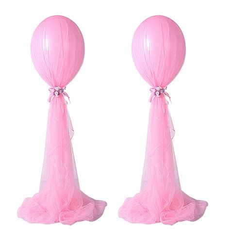18 Inch Large Pink Latex Balloons Long Tulle Balloons With Column Base