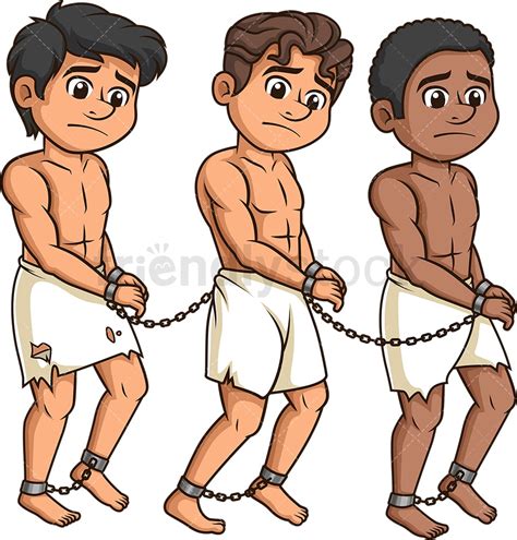 Male Slaves Chained Together Cartoon Clipart Vector Friendlystock