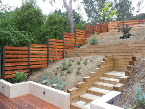 finished hillside fence backyard fence decor sloped backyard landscaping sloped yard