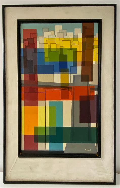 Mid Century Modern Abstract Oil Painting By Russell