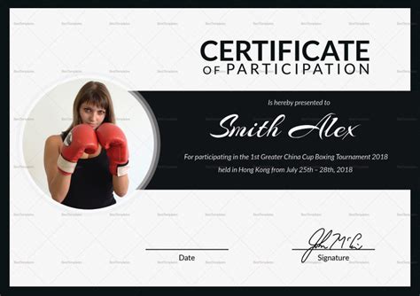 Boxing Participation Certificate Design Template In Psd Word
