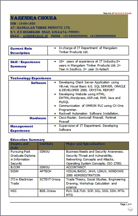 Sample resume for diploma freshers. RESUME BLOG CO: IT INCHARGE / IT NETWORKING ENGINEER ...