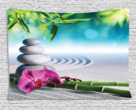 Spa Decor Tapestry By Ambesonne Sand Orchid And Massage Stones In Zen