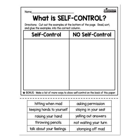 1st And 2nd Grade Social Emotional Learning Self Control Unit Sort
