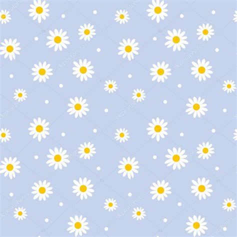Daisy Cute Seamless Pattern Floral Retro Style Simple Motif Wh
