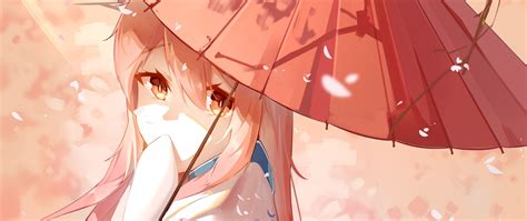 Download Wallpaper 2560x1080 Girl Fox Ears Umbrella Anime Art