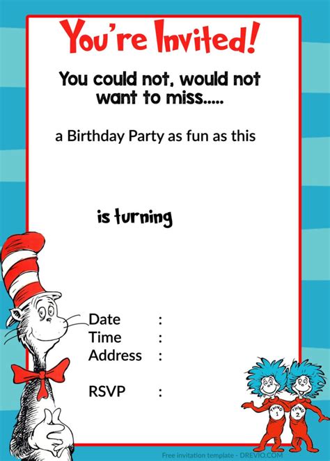 Printable Dr Seuss Birthday Birthday Invitation For For Dr Seuss