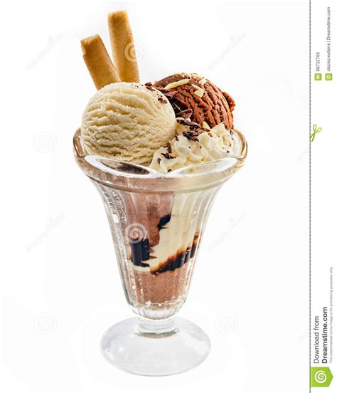 Chocolate And Vanilla Ice Cream Sundae In Glass Stock
