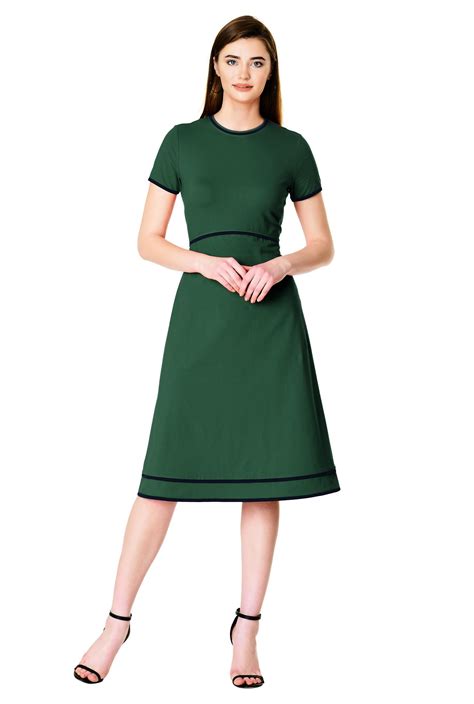 Below Knee Length Dresses Bottle Green Dresses Contrast Trim