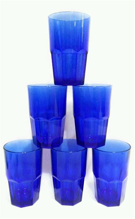 6 Vintage Crisa Cobalt Blue Glass Tumblers 16 Oz Glasses Heavyweight Stamped Euc Pottery
