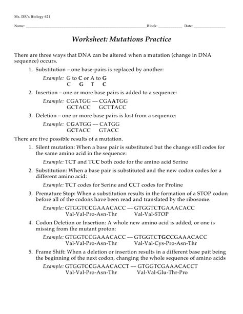 , dna is , instructions on. Worksheet Mutations Practice There Are Three Ways That Dna ...