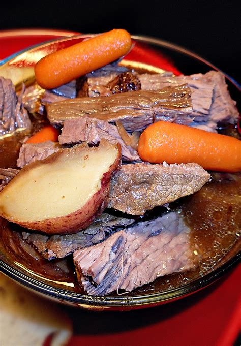 Well done grilled new york steak with roasted potato. Crock Pot Beef Roast, Carrots & Potatoes! - Simply Taralynn