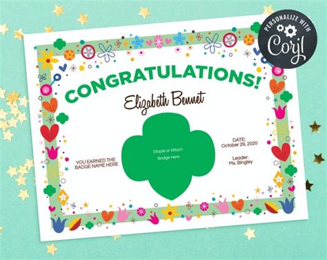 Editable Girl Scouts Badge Award Certificate Etsy