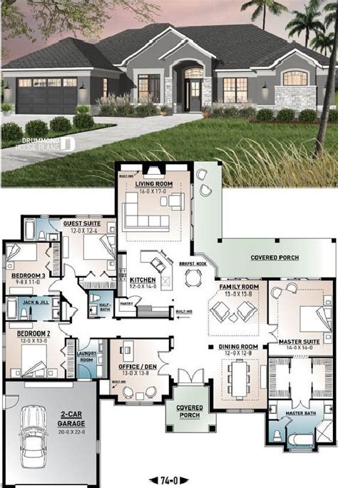 This home could be yours right now! Large 4 Bedroom One-Story House Plan with 2 Master Suites ...