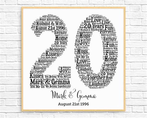 PERSONALIZED 20TH ANNIVERSARY Gift Word Art Printable Art | Etsy | 20th
