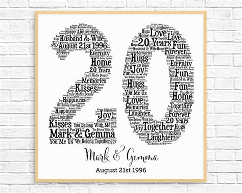 Personalized 20th Anniversary T Word Art Printable Art Etsy 20th