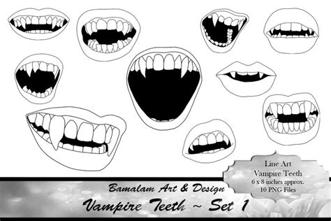 Vampire Teeth Set 1 Halloween Line Art