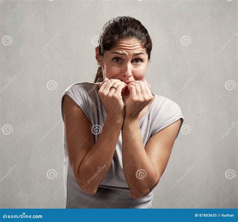 Scared Afraid Woman Stock Image Image Of Gesture Frustration 87803635