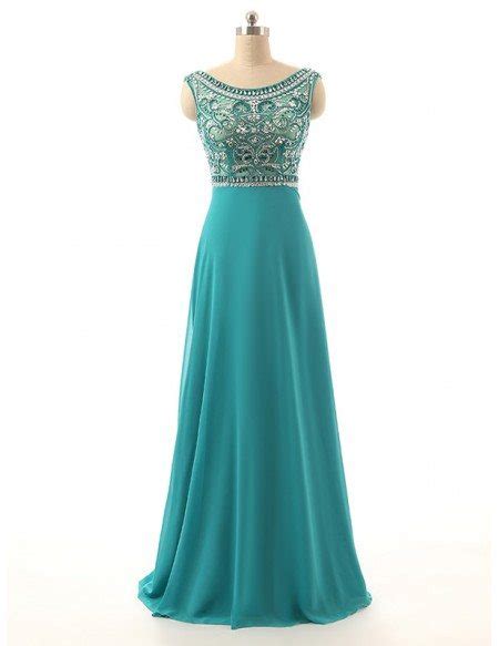 A Line Scoop Neck Floor Length Chiffon Prom Dress With Beading Cy0137