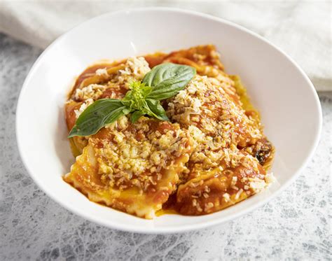 Ravioli With Ricotta Filling Pomodoro Sauce Vegan Recipe
