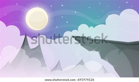 Cartoon Night Landscape Comet Moon Mountains Stock Vector Royalty Free