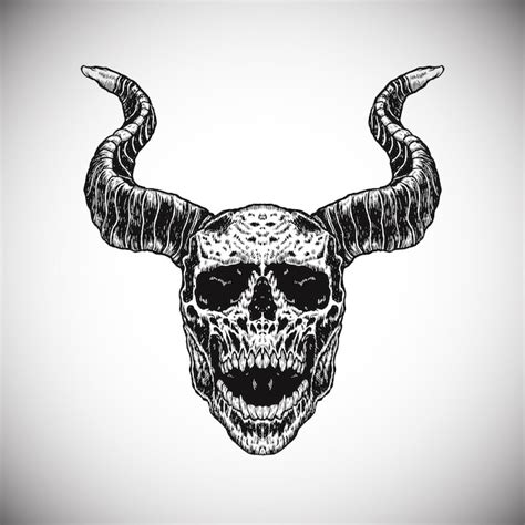 Black Skull Devil Satan Horn Hell King Dark Vector Detallado