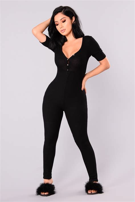 womens fast love henley jumpsuit in black size 1x by fashion nova