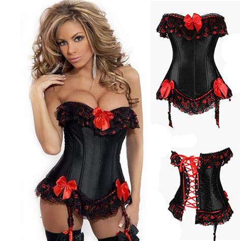 new sexy women black burlesque lace satin red bow corsets g string size s 6xl wish