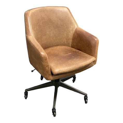 West Elm Helvetica Leather Swivel Office Chair Chairish