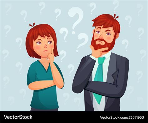 Thinking Couple Thoughtful Man And Woman Vector Image
