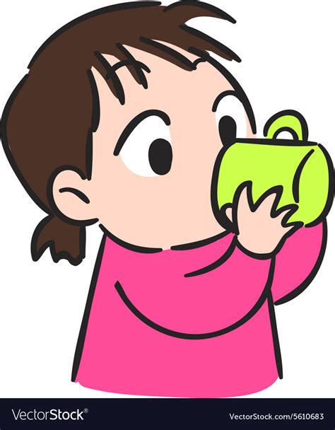 Cute Little Girl Drinking Water From Glassisolate Vector Image