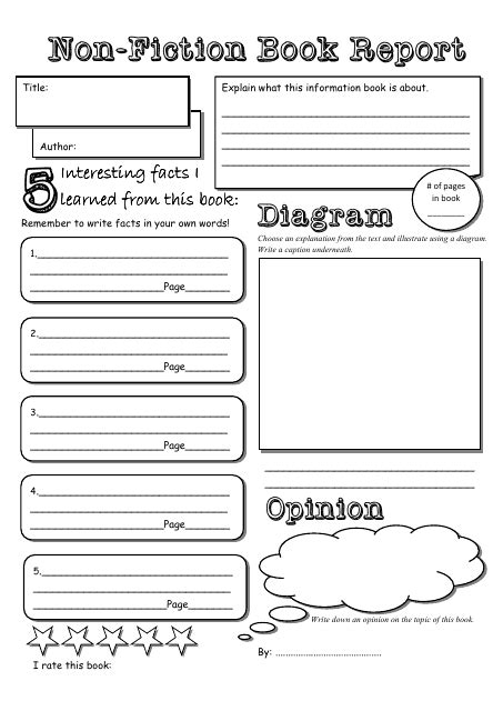 Non Fiction Book Report Template Black And White Fill Out Sign