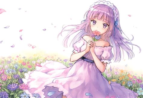Anime Girl Headband Dress Flowers Petals Ribbon Anime Hd