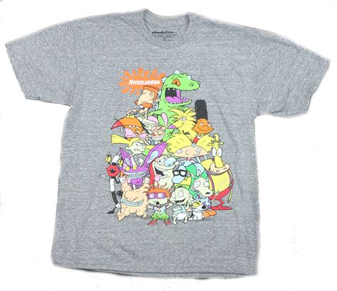 Nicktoons Nickelodeon Mens T Shirt Giant 90s Style Character Pile