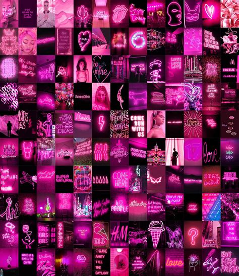 130pcs Pink Neon Wall Collage Kit Pink Neon Digital Wall Art Etsy In