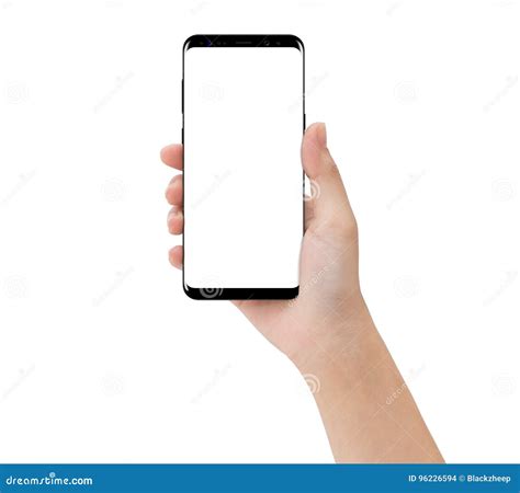 Close Up Hand Touching Phone Mobile Isolated On White Mock Up S Stock