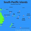 Map of South Pacific Islands with Hotel Locations and Pictures