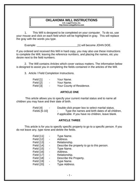 Last Will And Testament For Other Persons Oklahoma Form Fill Out And