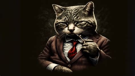 Ai Art Illustration Gangster Cats Suit And Tie Smoking Hd