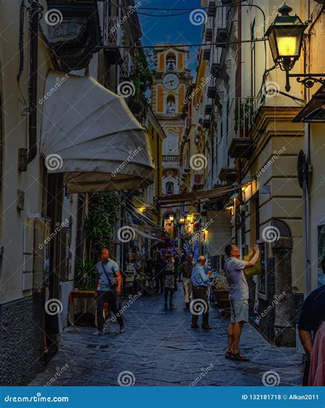 Narrow Alley In World Famous Old Town Sorrento By Night Editorial Stock
