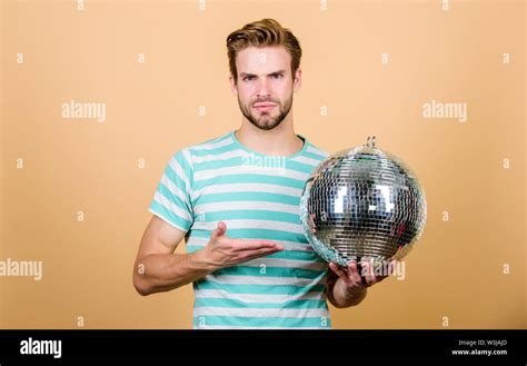 Cheerful Dj Man How About Party Handsome Man Hold Disco Ball