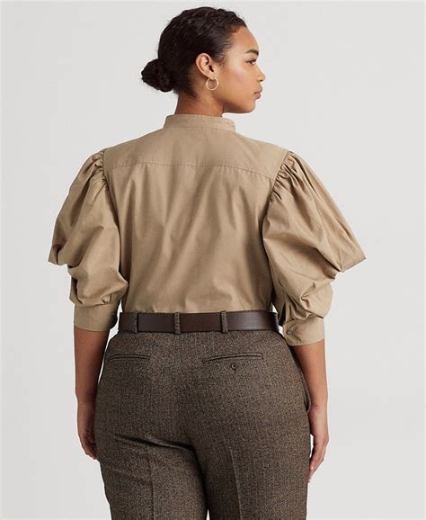 Lauren Ralph Lauren Plus Size Puff Sleeve Cotton Broadcloth Shirt Macys
