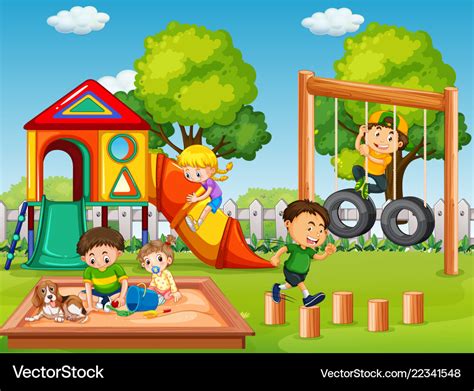 Children In Playground Scene Royalty Free Vector Image
